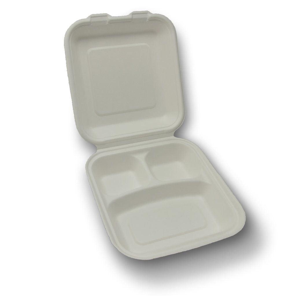 Sugarcane Fiber 7.5X8X2.5 Hinged Container 3-C