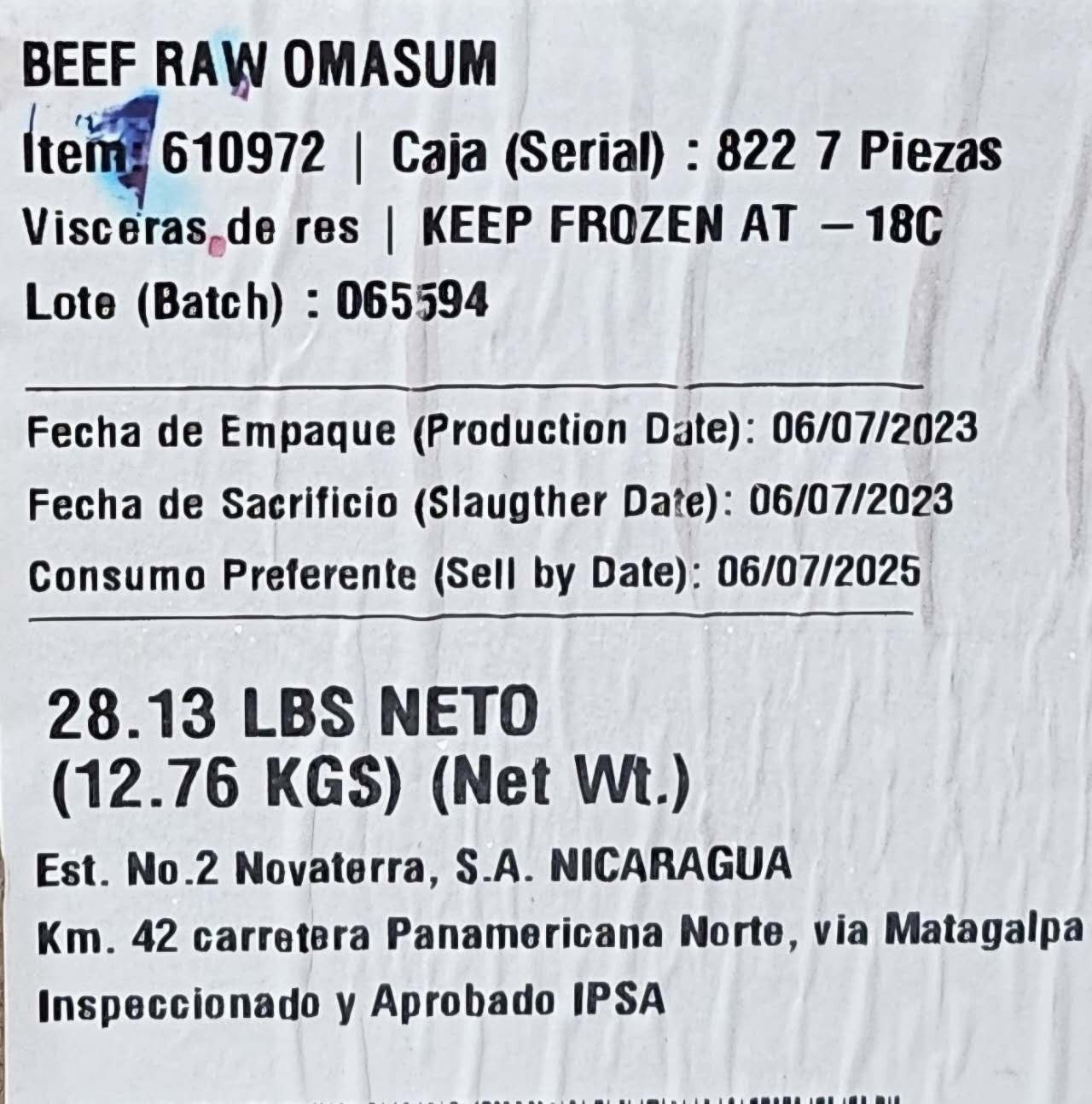 Beef Omasum Novaterra *黑牛百叶