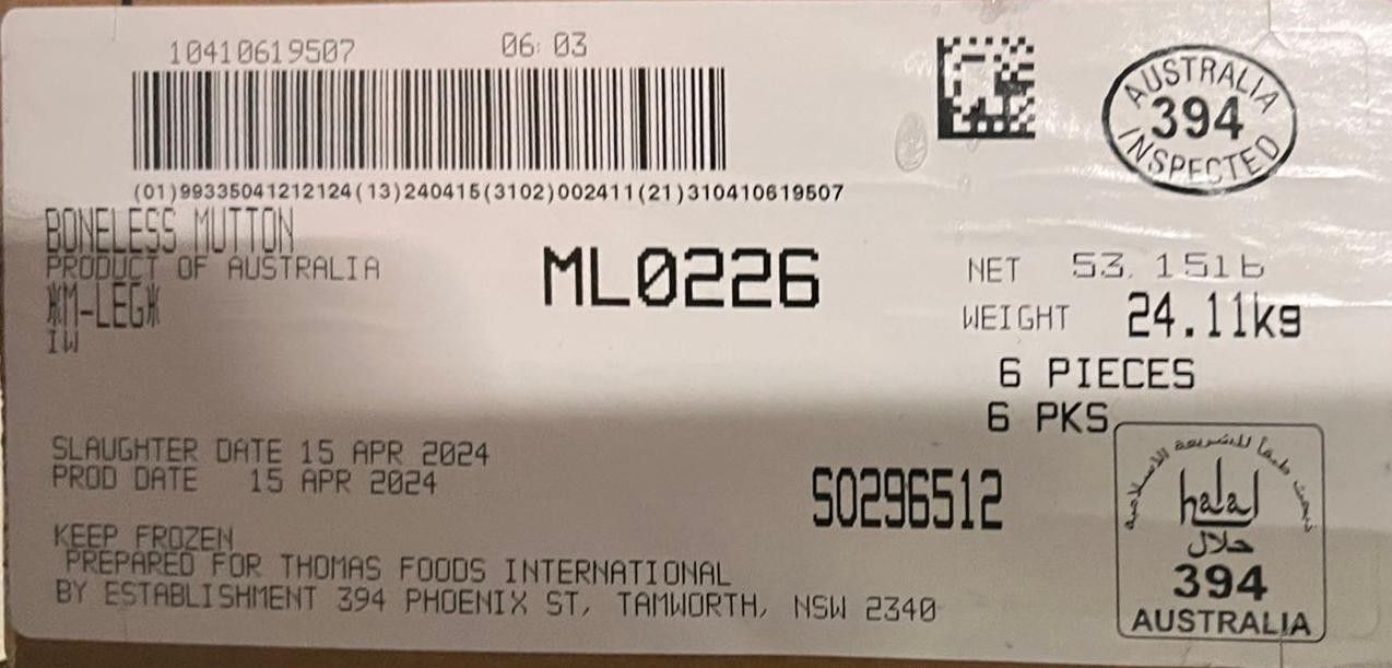 Bnls Mutton Leg Halal Thomas226 *老羊腿肉/清