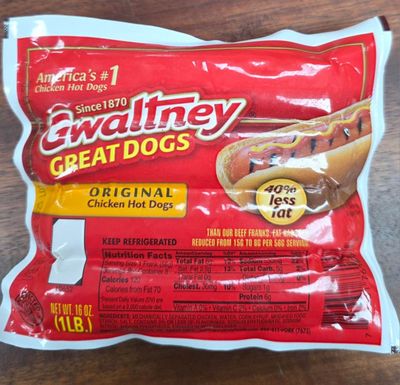 Hot Dogs Chicken 24x1lb, Gwaltney 07823 *鸡肉热狗