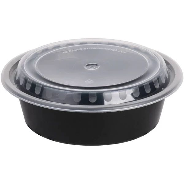 730 Black Plastic Take-Out Containers Circular 32oz