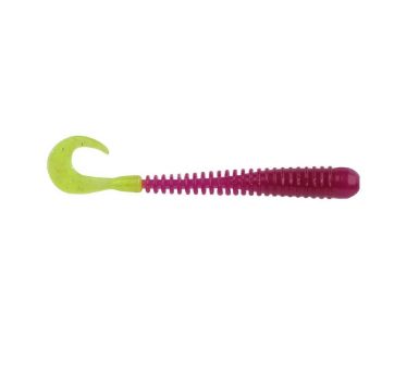 Powerbait Rib Worm 4", Color: Purple/Chartreuse, Size: 4"