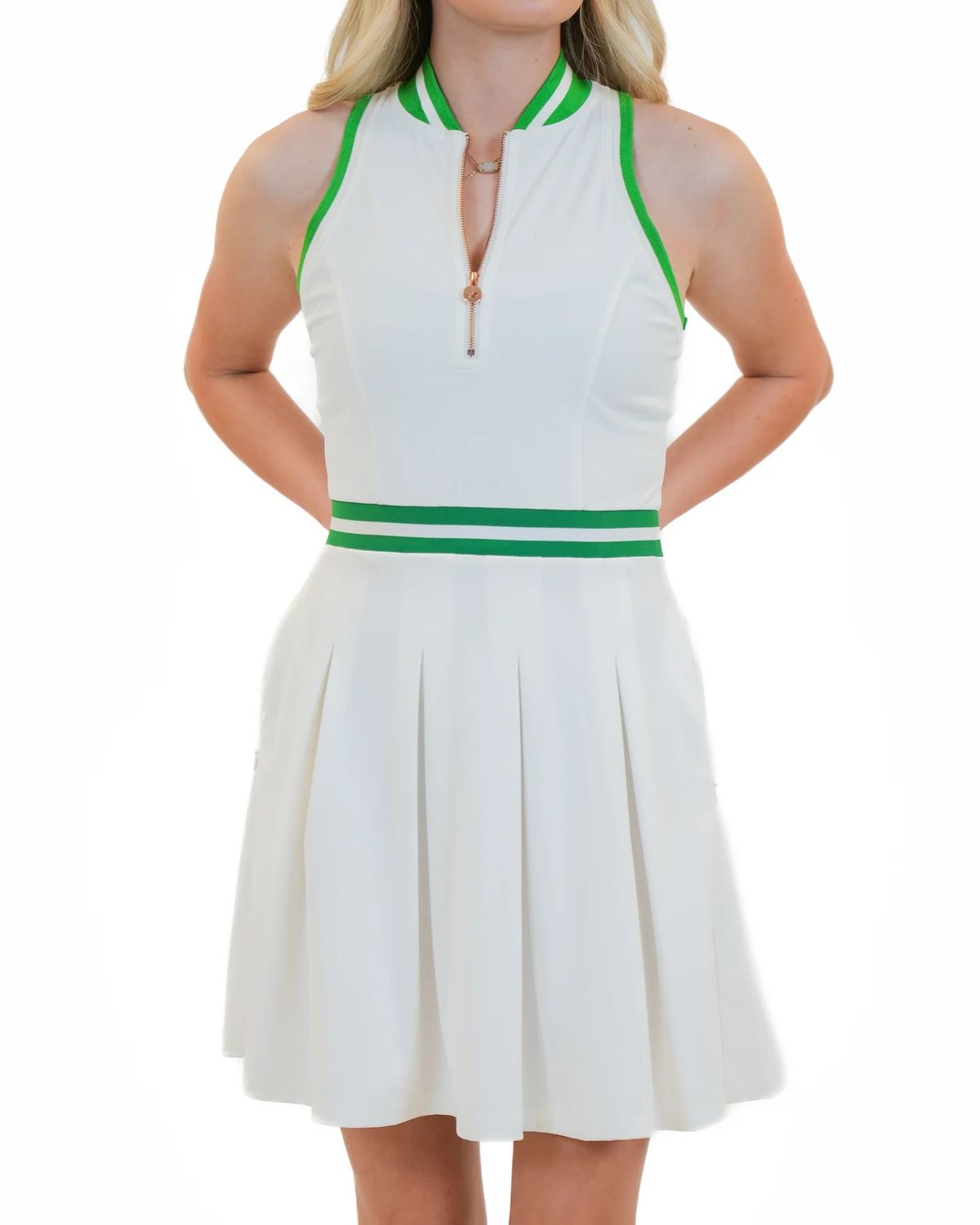 Calliope - Rae Skater Dress, Color: White-Green, Size: Small