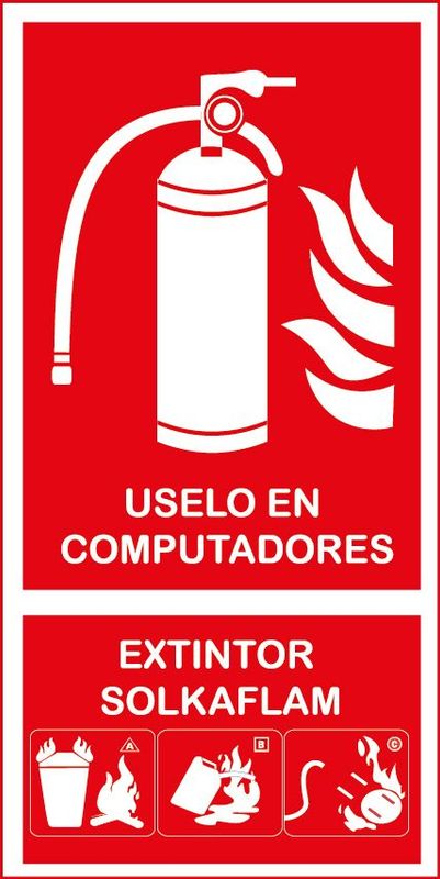 Señal extintor sobre poliestireno y cinta doble faz de 30x20cm