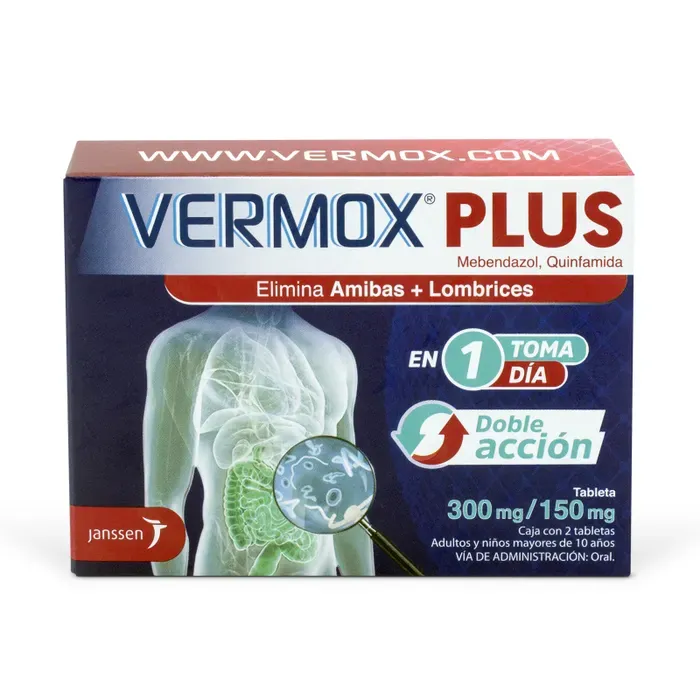 VERMOX PLUS (Mebendazol/Quinfamida) 300mg/150mg 2tabs
