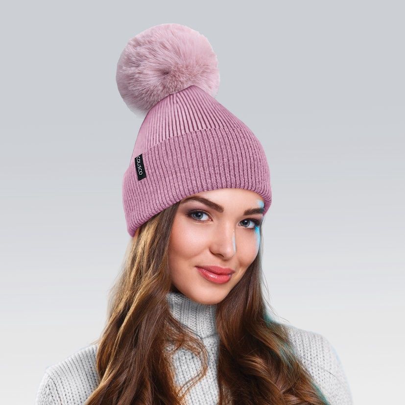 Colisco Soft Warm Pompom Beanies, Cozy Winter Knitted Beanie Hat, Pink 10107