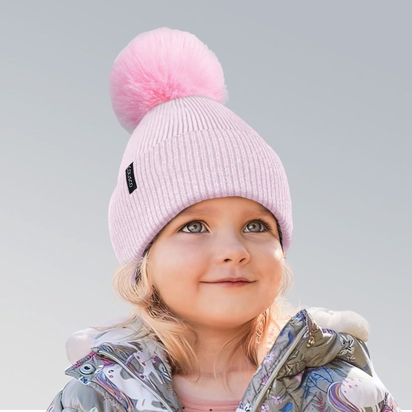 Colisco Soft Warm Pompom Beanie, Cozy Winter Knitted Beanie Hat, Light Pink