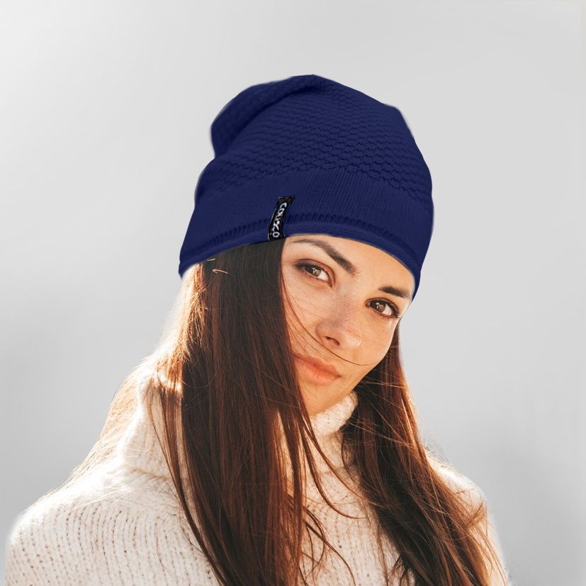 Colisco Soft Warm Slouch Beanie, Cozy Winter Knitted Beanie Hat, Blue