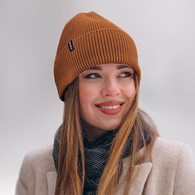 Colisco Soft Warm Cuff Beanie, Cozy Winter Knitted Beanie Hat, Dark Orange