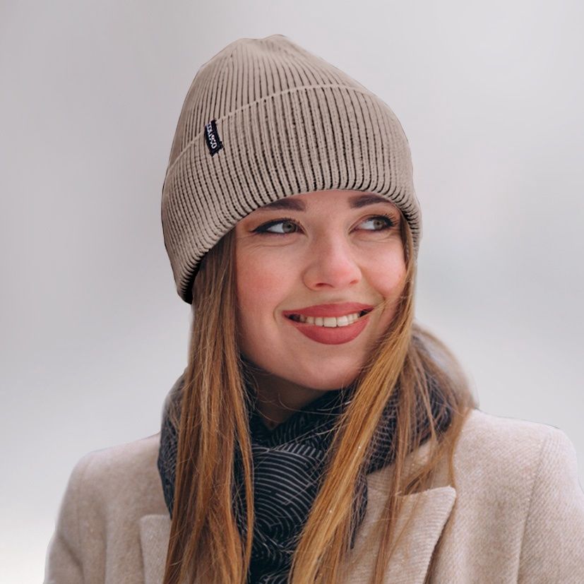 Colisco Soft Warm Cuff Beanie, Cozy Winter Knitted Beanie Hat, Light Brown