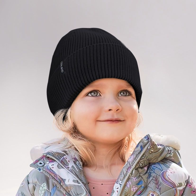 Colisco Soft Warm Cuff Beanie, Cozy Winter Knitted Beanie Hat. Black
