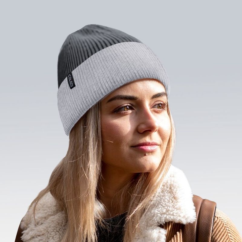 Colisco Soft Warm Cuff Beanie, Cozy Winter Knitted Beanie Hat, Light Grey/Grey 10222