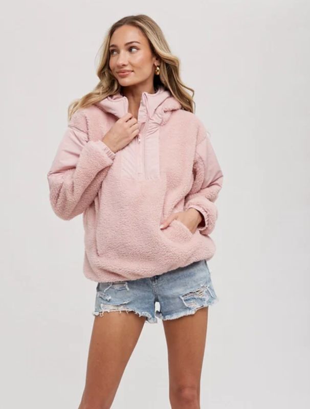 Faux Shearling Contrast Hoodie