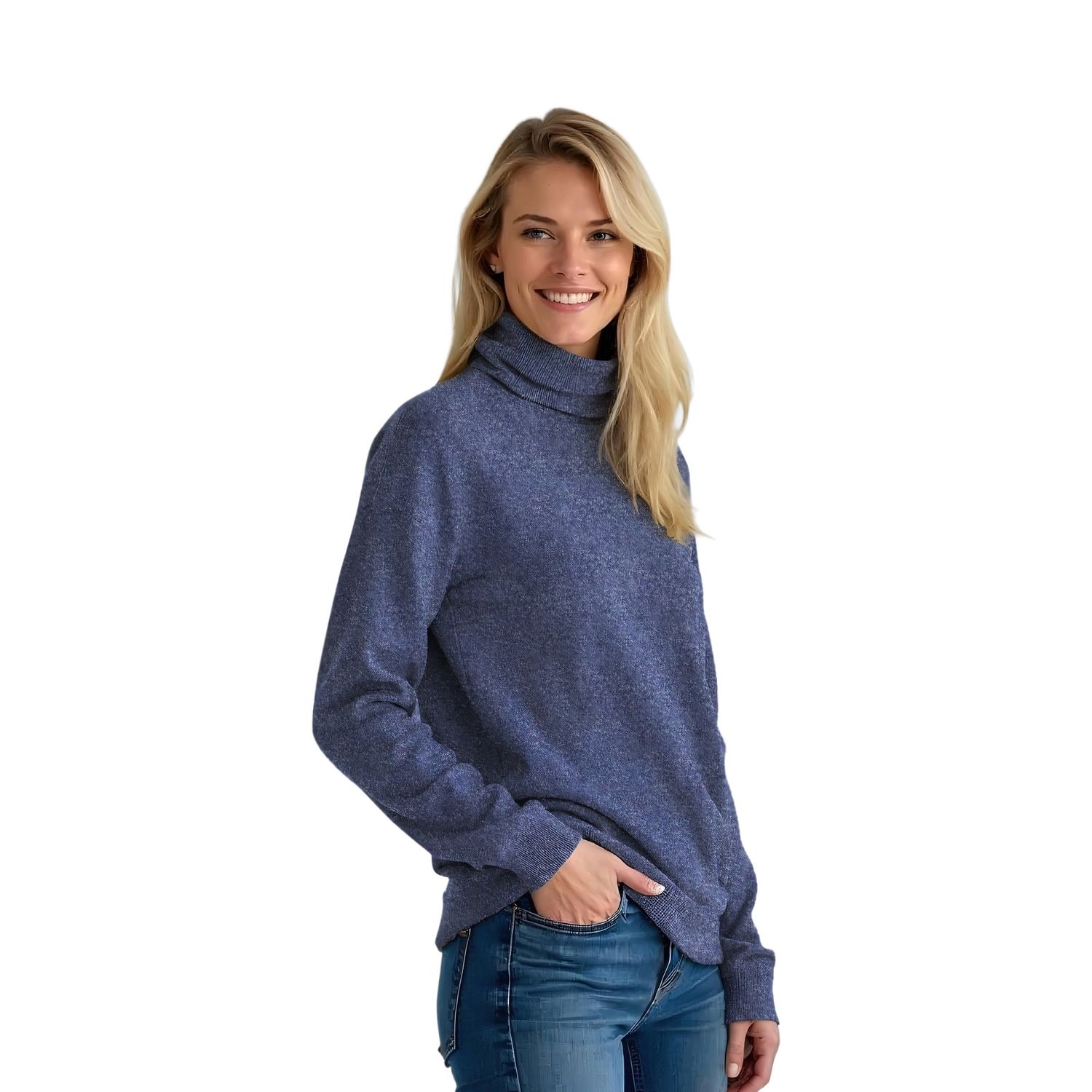 Colisco's 100% Pure Cashmere Mock Neck – Blue Heather 165147, Color: Blue Heather, Size: S