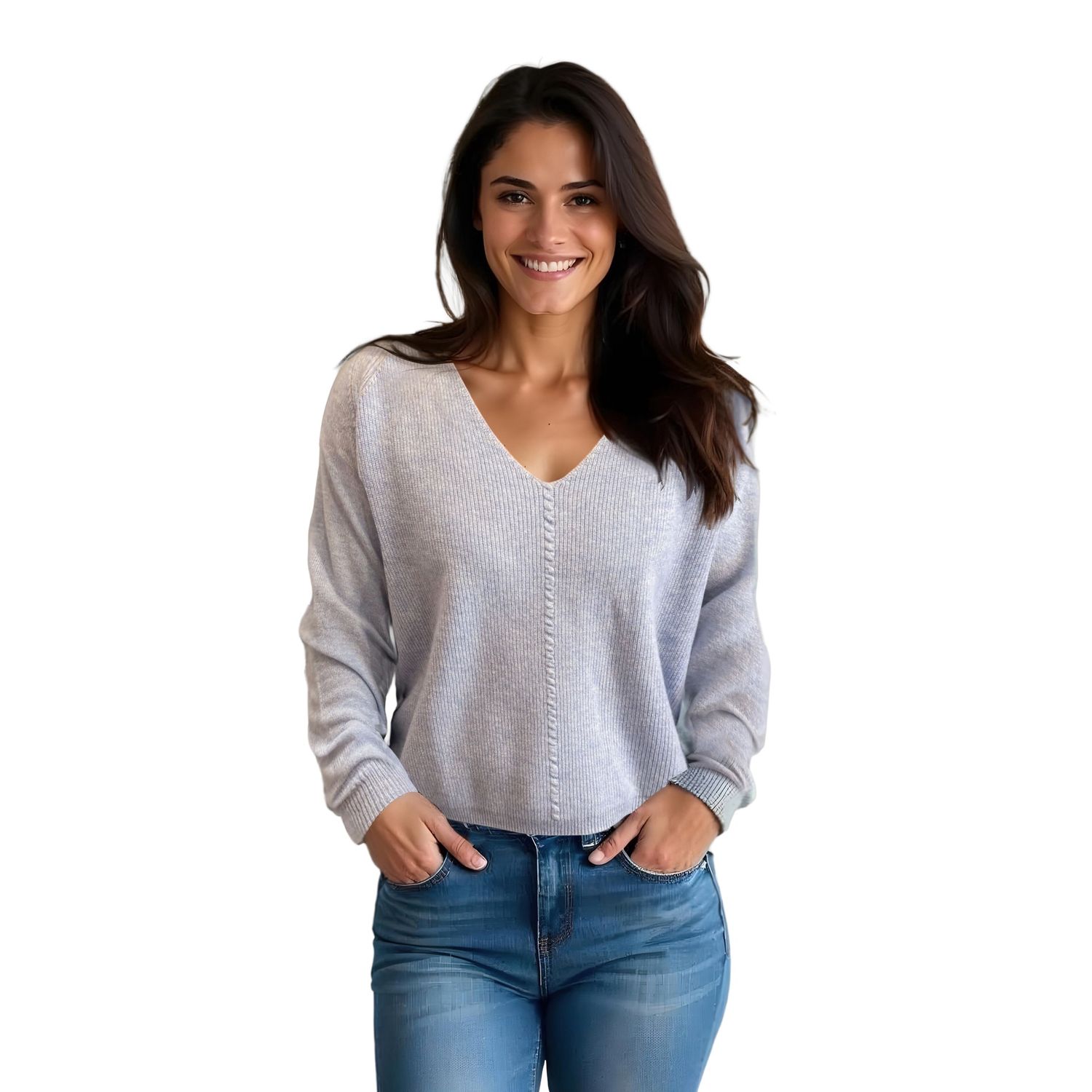 Colisco's 100% Pure Cashmere  V Neck Sweater, Light Blue or Dark Grey, Color: Light Blue, Size: S
