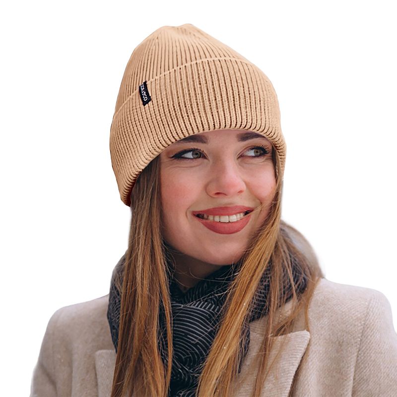 Colisco Soft Warm Cuff Beanie, Cozy Winter Knitted Beanie Hat, Beige