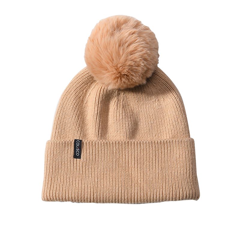 Colisco Soft Warm Pompom Beanies, Cozy Winter Knitted Beanie Hat, Camel