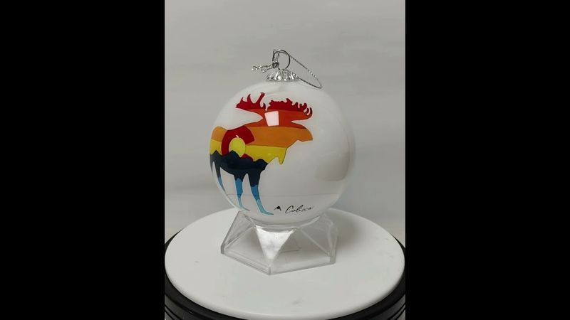 Colorado Moose Multicolor Hand Painted Glass Ornament, M