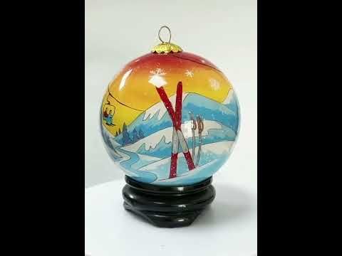 Colisco Sunset Skiing Hand Painted Glass Ornament