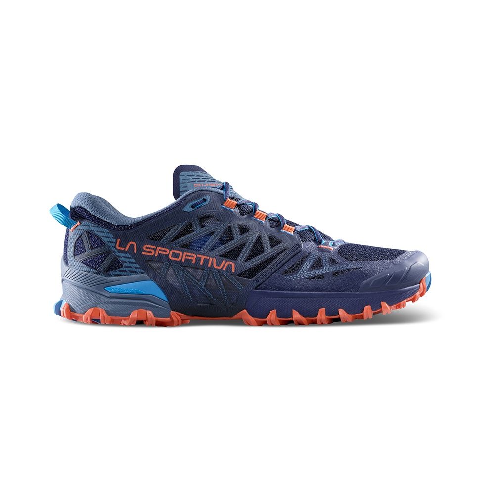 Bushido III Wide – Mens Mountain Running Shoes, Color: Deep Sea/Cherry Tomato W, Size: 42
