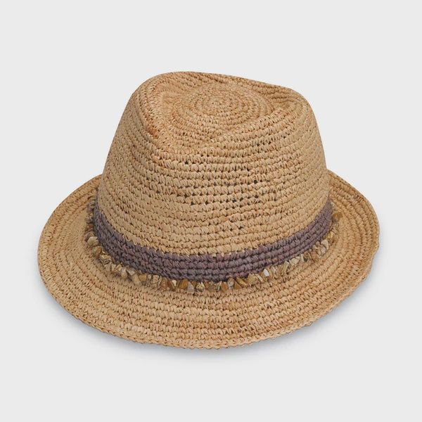 Raffia Tahiti Fedora Sun Hat, Taupe