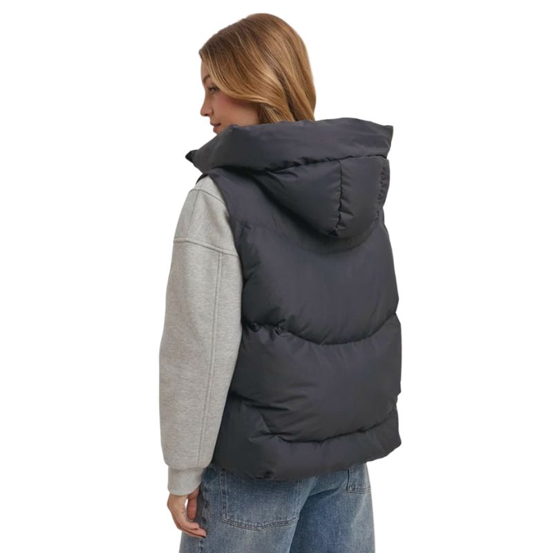 Zipper Down Puffer Hooded Vest Black 164380