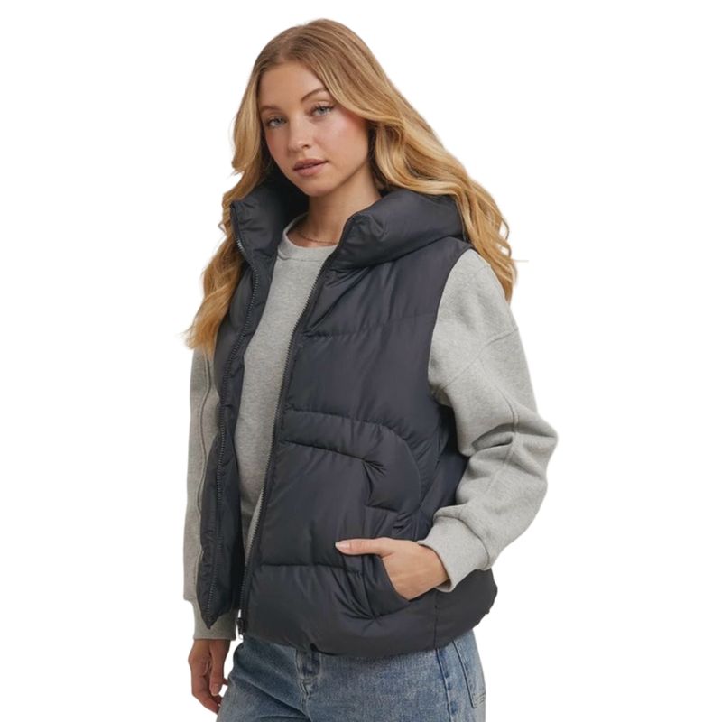 Zipper Down Puffer Hooded Vest Black 164380