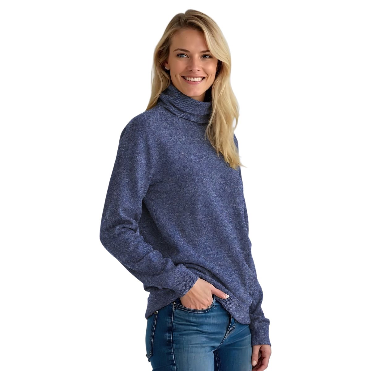 Colisco&#39;s 100% Pure Cashmere Mock Neck, Blue Heather, Color: Blue Heather, Size: S