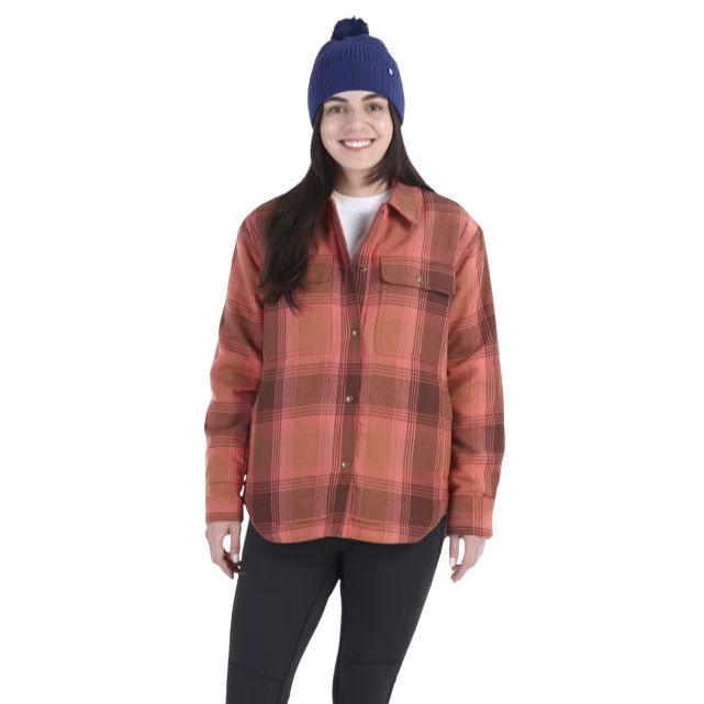 Women&#39;s Ridgefield Sherpa-Lined Flannel Shirt Jacket, Color: Chocolate, Size: L