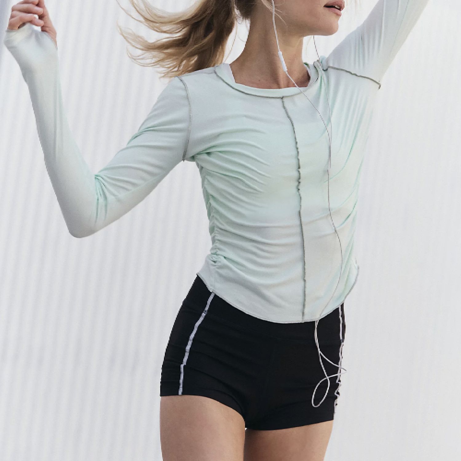 Right On Run Long Sleeve Layer Top, Color: Green Blue, Size: XS