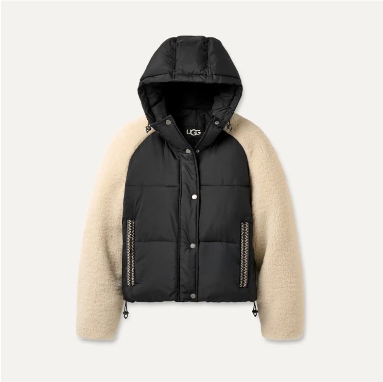 Women&#39;s Mykah UGGbraid Puffer Jacket, Black / Cream, Color: Black/Cream, Size: XS