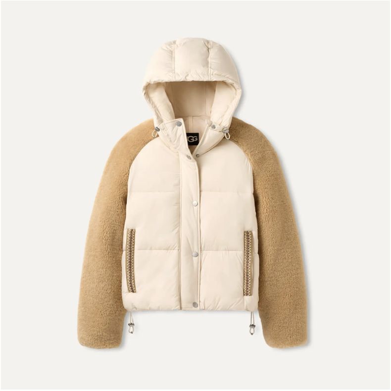 Women&#39;s Mykah UGGbraid Puffer Jacket, Cream/Sand, Color: Cream/Sand, Size: XS