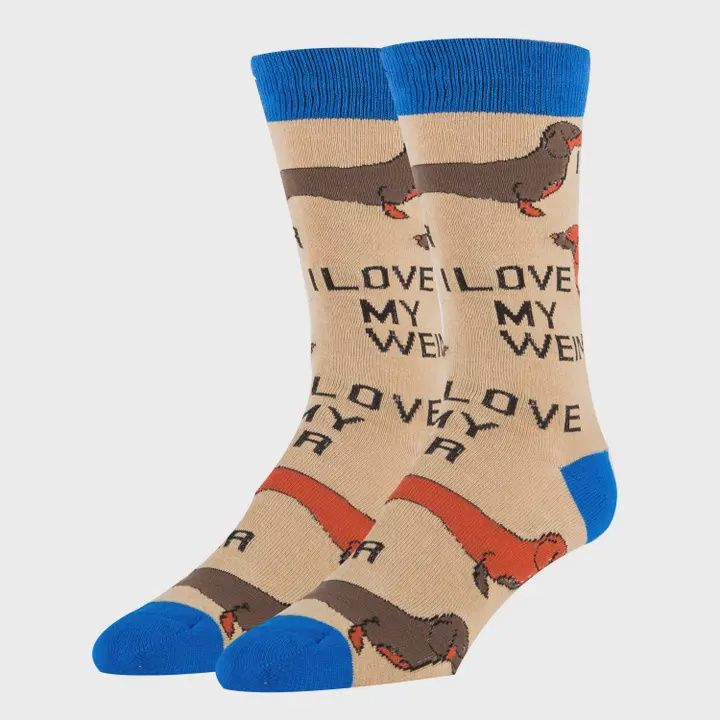 Love My Weiner | Men's Cotton Crew Funny Socks, Color: Multi, Size: O/S