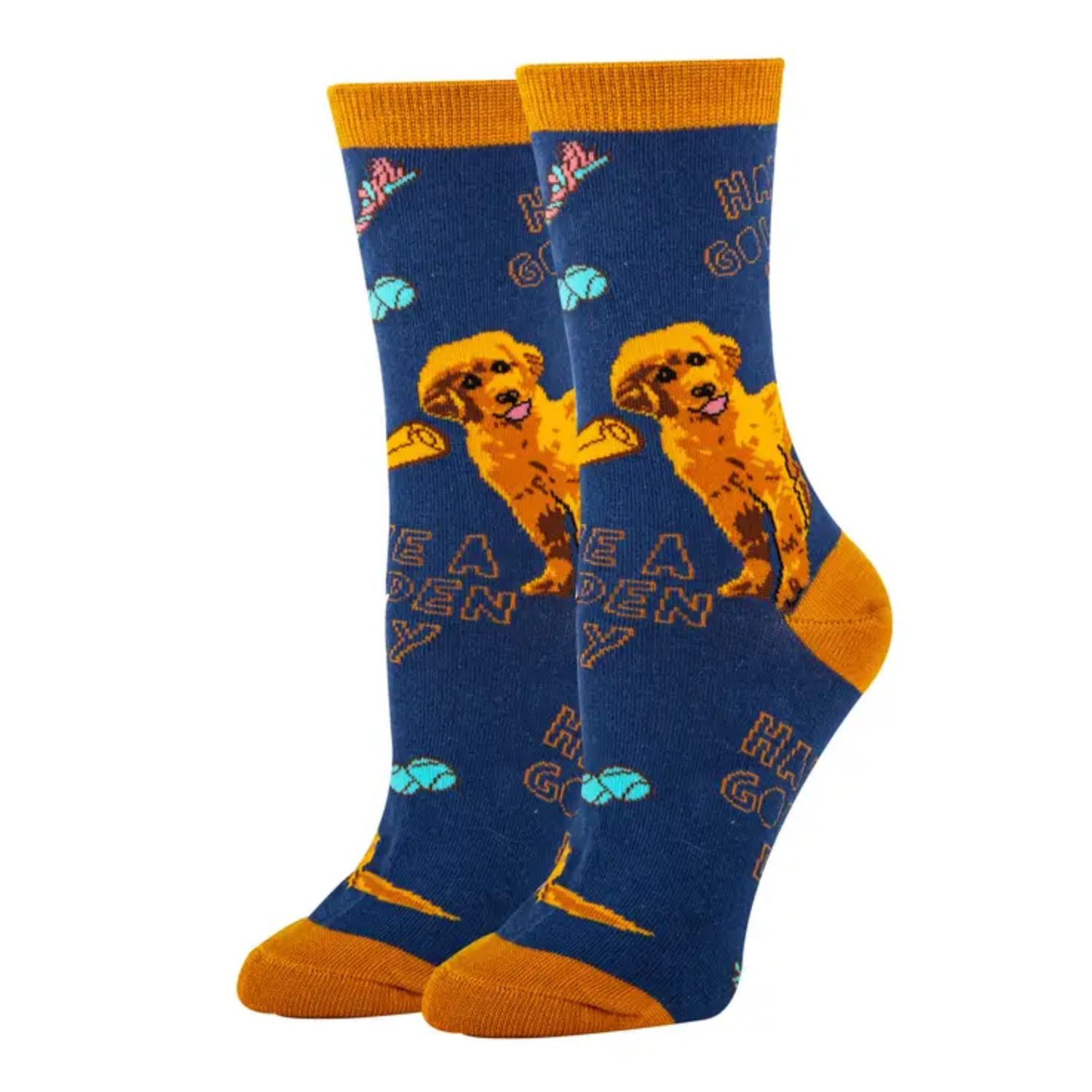 Golden | Women's Cotton Crew Funny Socks, Color: Multi, Size: O/S
