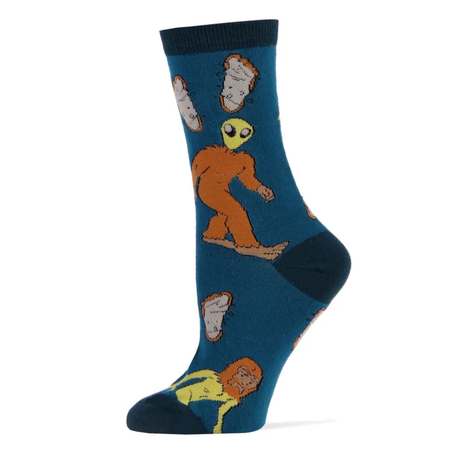 Aliens Are A Foot | Women's Cotton Crew Funny Socks, Color: Multi, Size: O/S