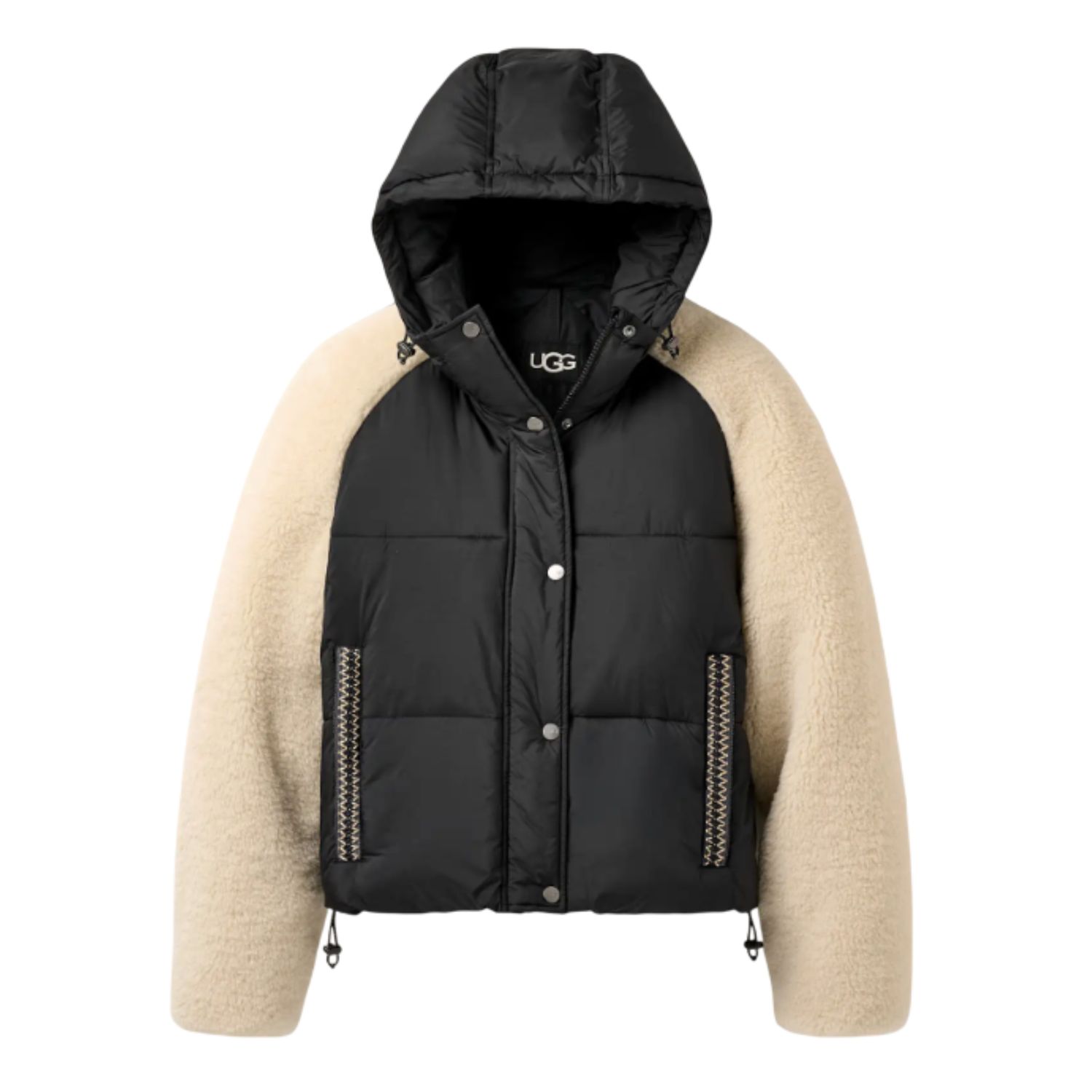 Women&#39;s Mykah UGGbraid Puffer Jacket, Black / Cream, Color: Black/Cream, Size: XS