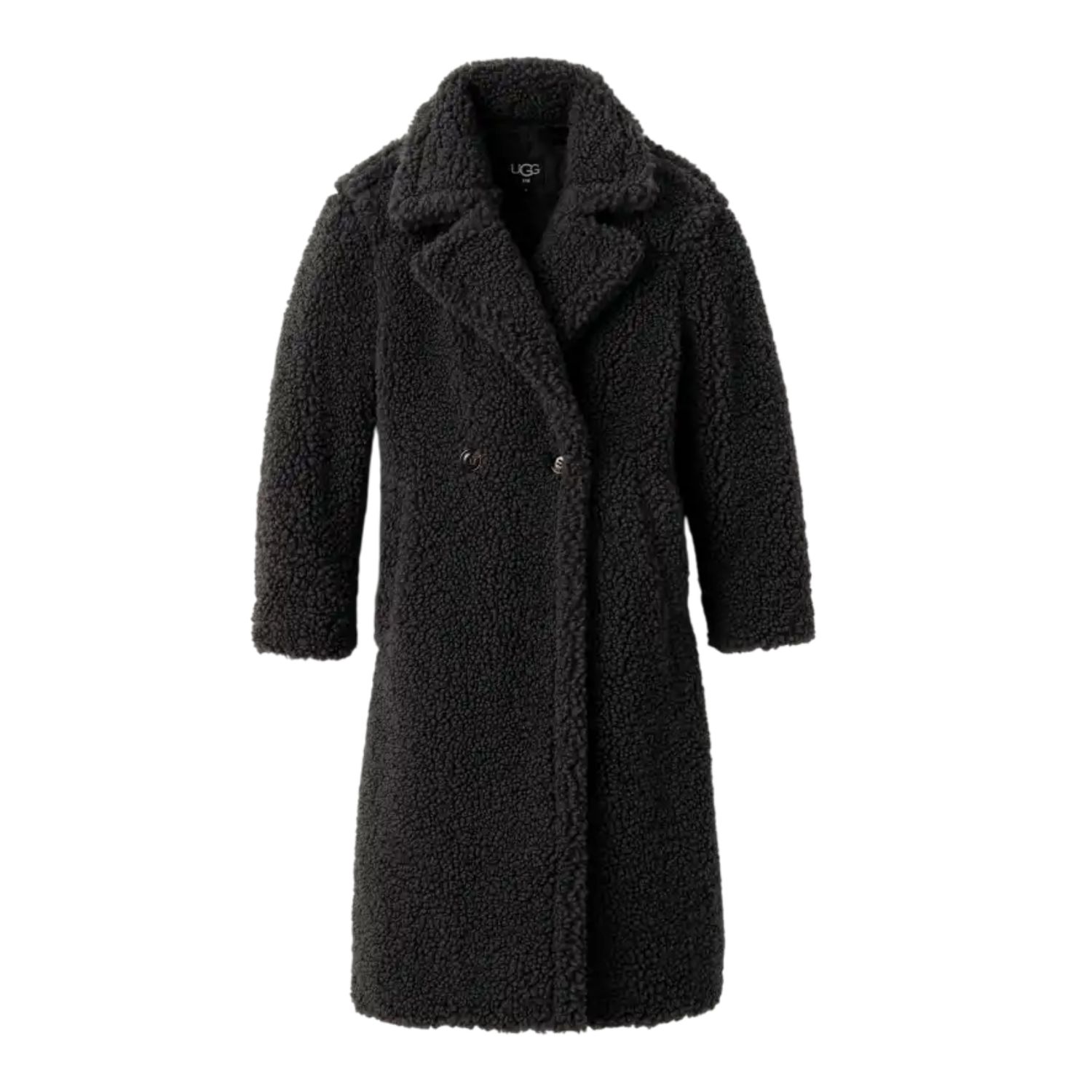 UGG Women&#39;s Gertrude Long Teddy Coat, Color: Ink Black, Size: Small