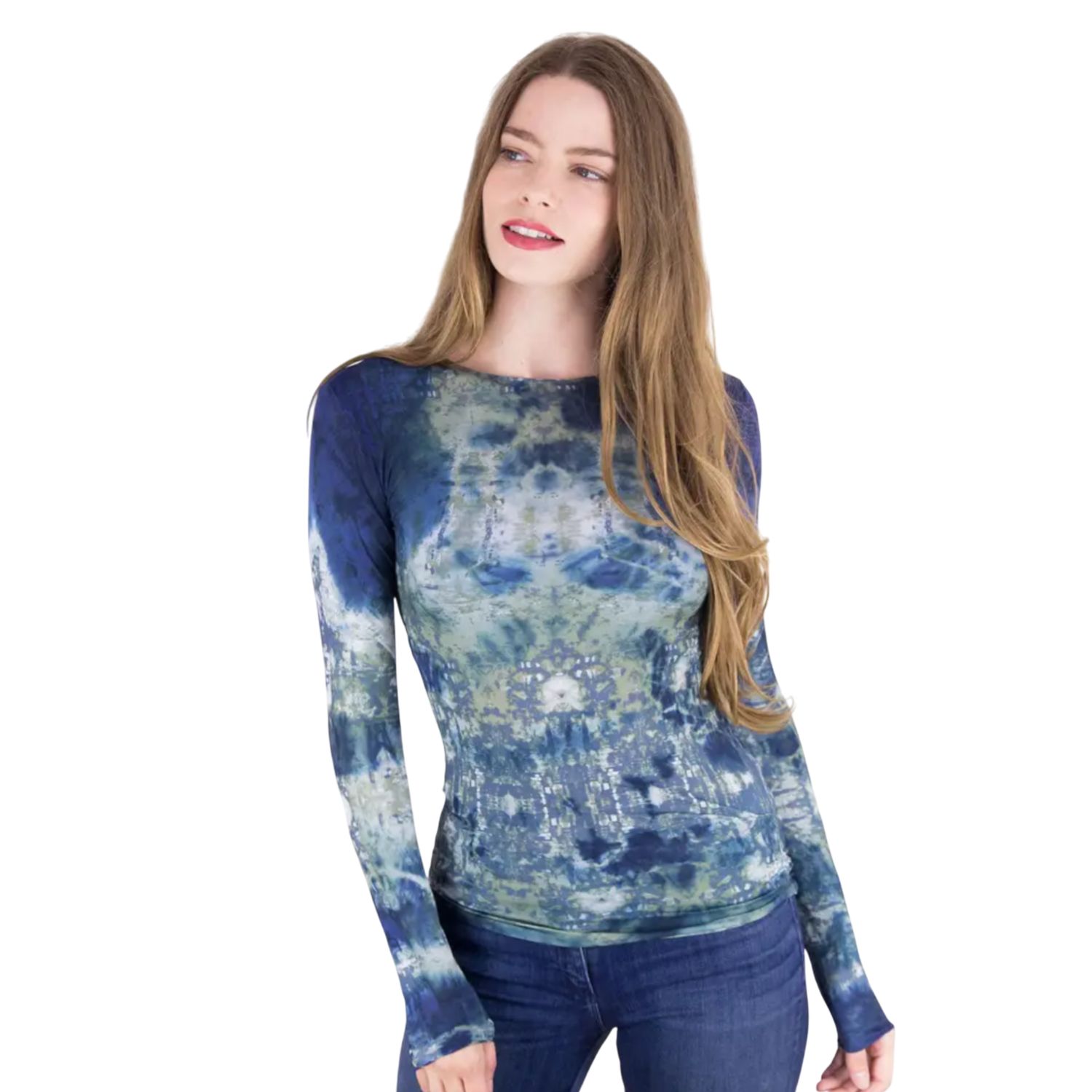 Hidden Marble Raw Edge Second Skin Top, Color: Blue, Size: O/S