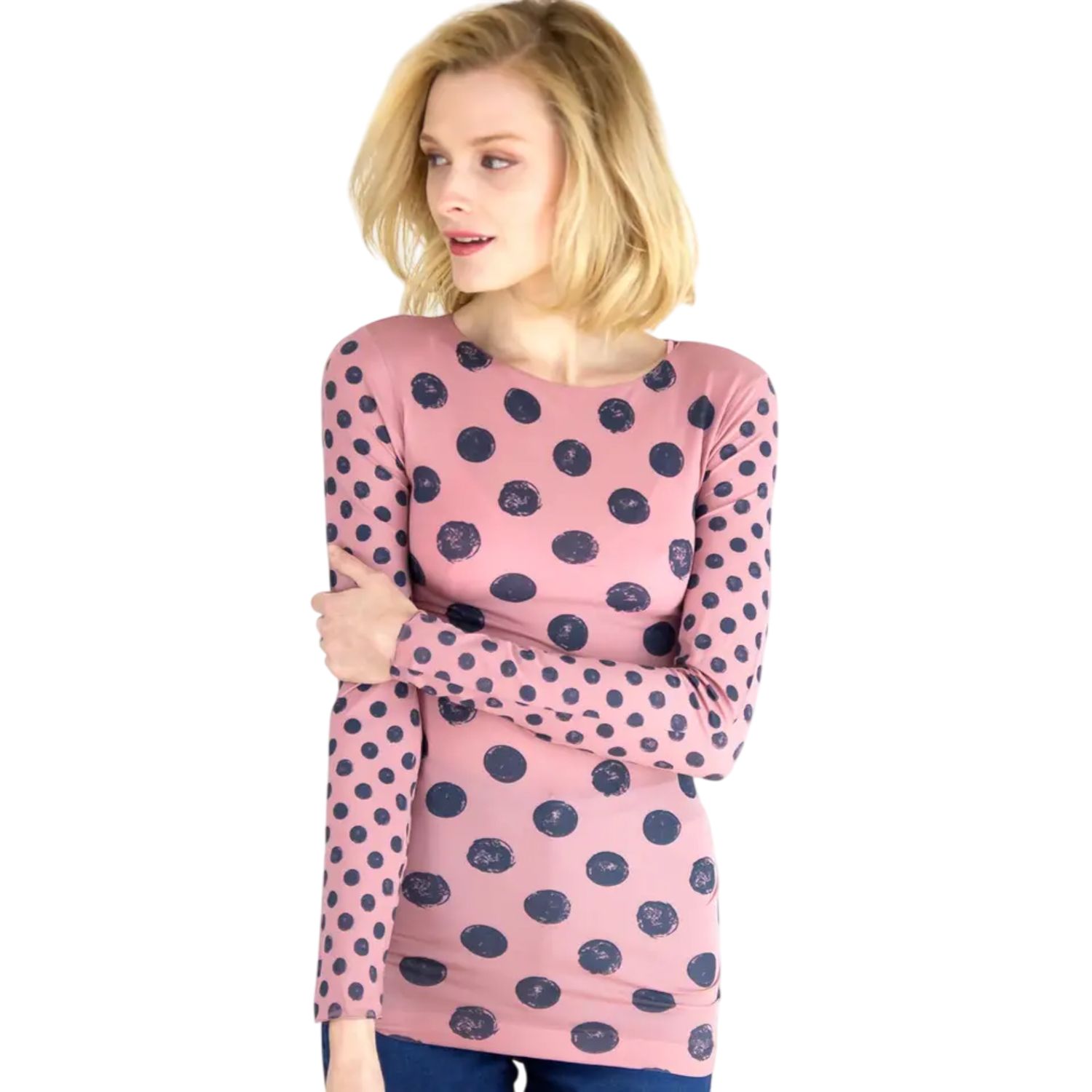Grunge Polka Dot Raw Edge Second Skin Top, Color: Ash Rose, Size: O/S