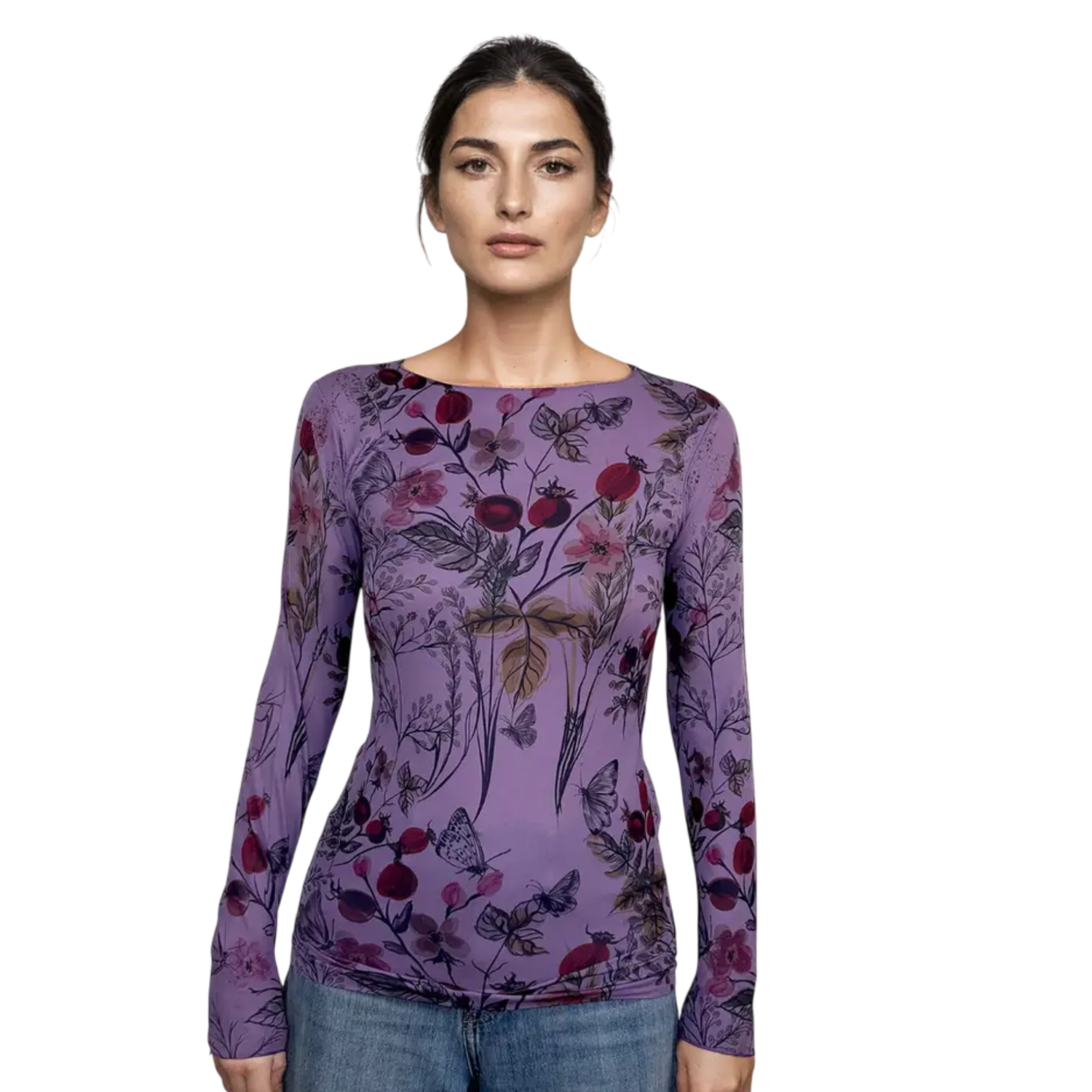 Hello Blossom Second Skin Raw Edge Top, Color: Aged Grape, Size: O/S