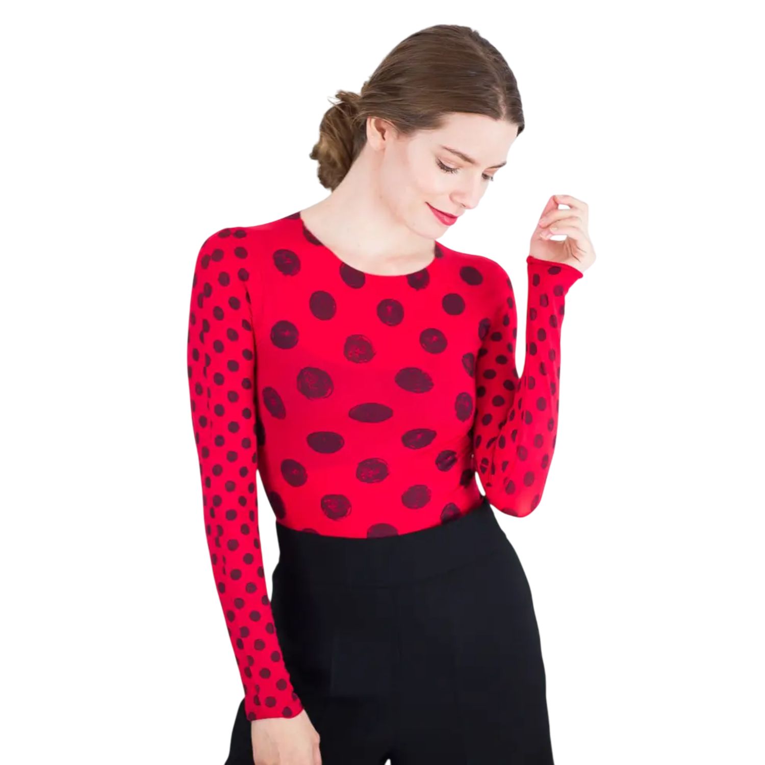 Grunge Polka Dot Raw Edge  Second Skin Top, Color: True Red, Size: O/S