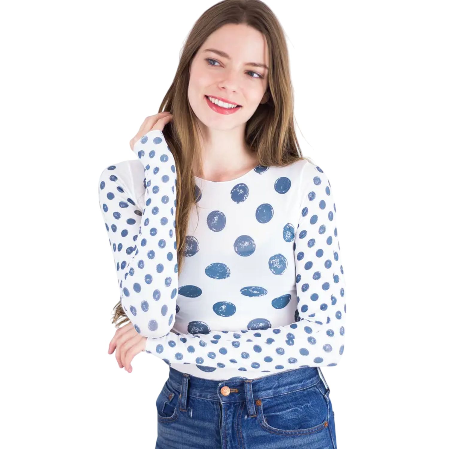 Grunge Polka  Dot Raw Edge  Second Skin Top, Color: White, Size: O/S