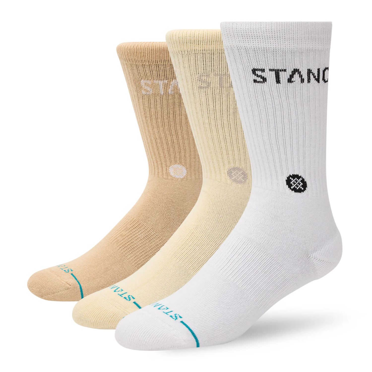 Stance Origin 3 Pack  Crew Socks, Color: Cream, Size: M