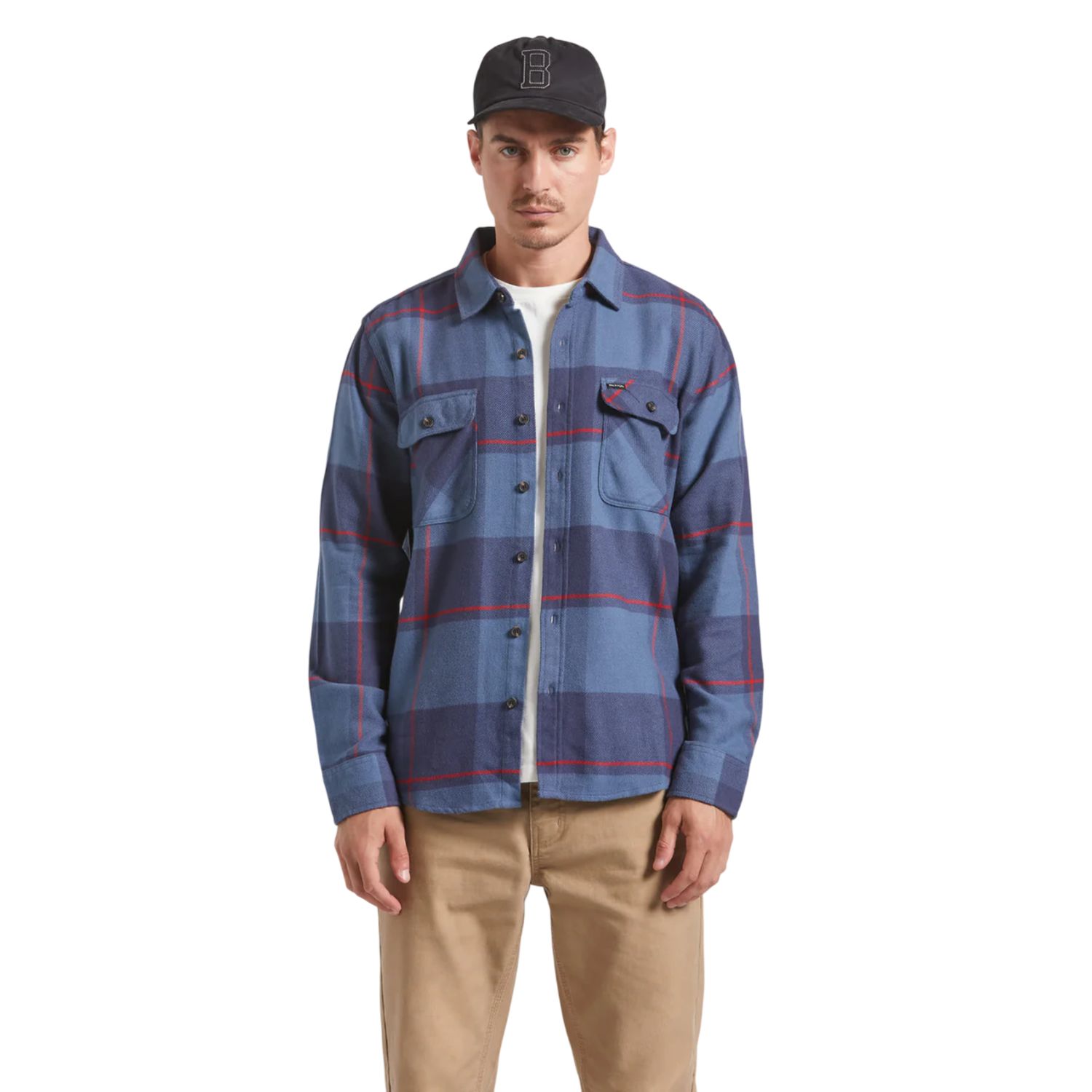 Brixton Mens Bowery Flannel, Color: Bering Sea/Mood Indigo/Adrenaline Rush, Size: M