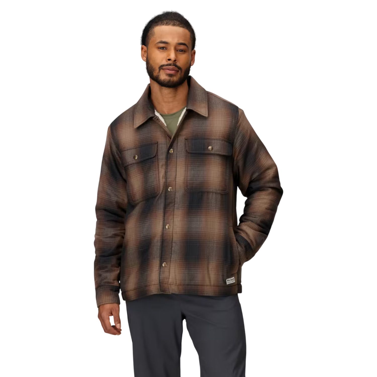 Men's Ridgefield Sherpa-Lined Flannel Shirt Jacket, Color: Black, Size: M