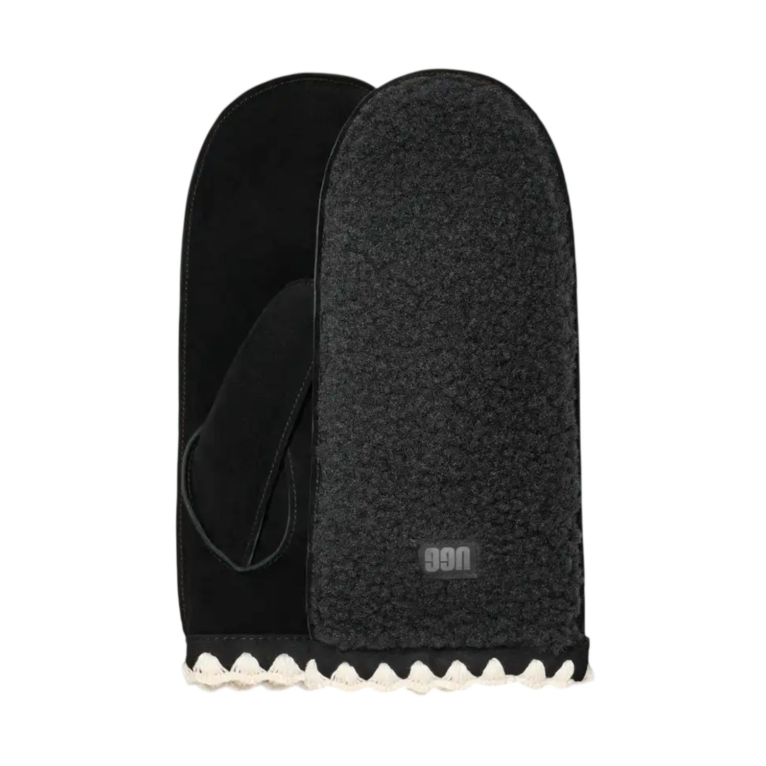 Women's UGGfluff Scalloped Mitten, Color: Black, Size: S/M