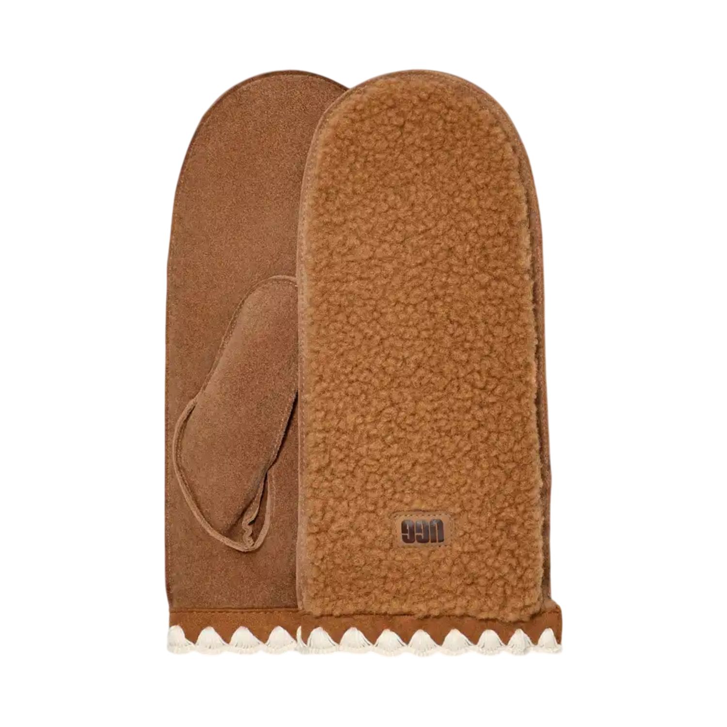 Women's UGGfluff  Scalloped Mitten, Color: Chestnut, Size: S/M