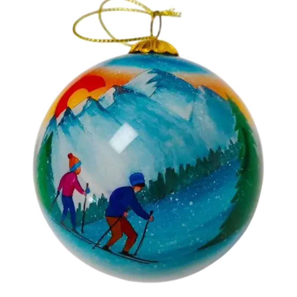 Couple Ski Colorado Hand Painted Glass Ornament, 80 cm