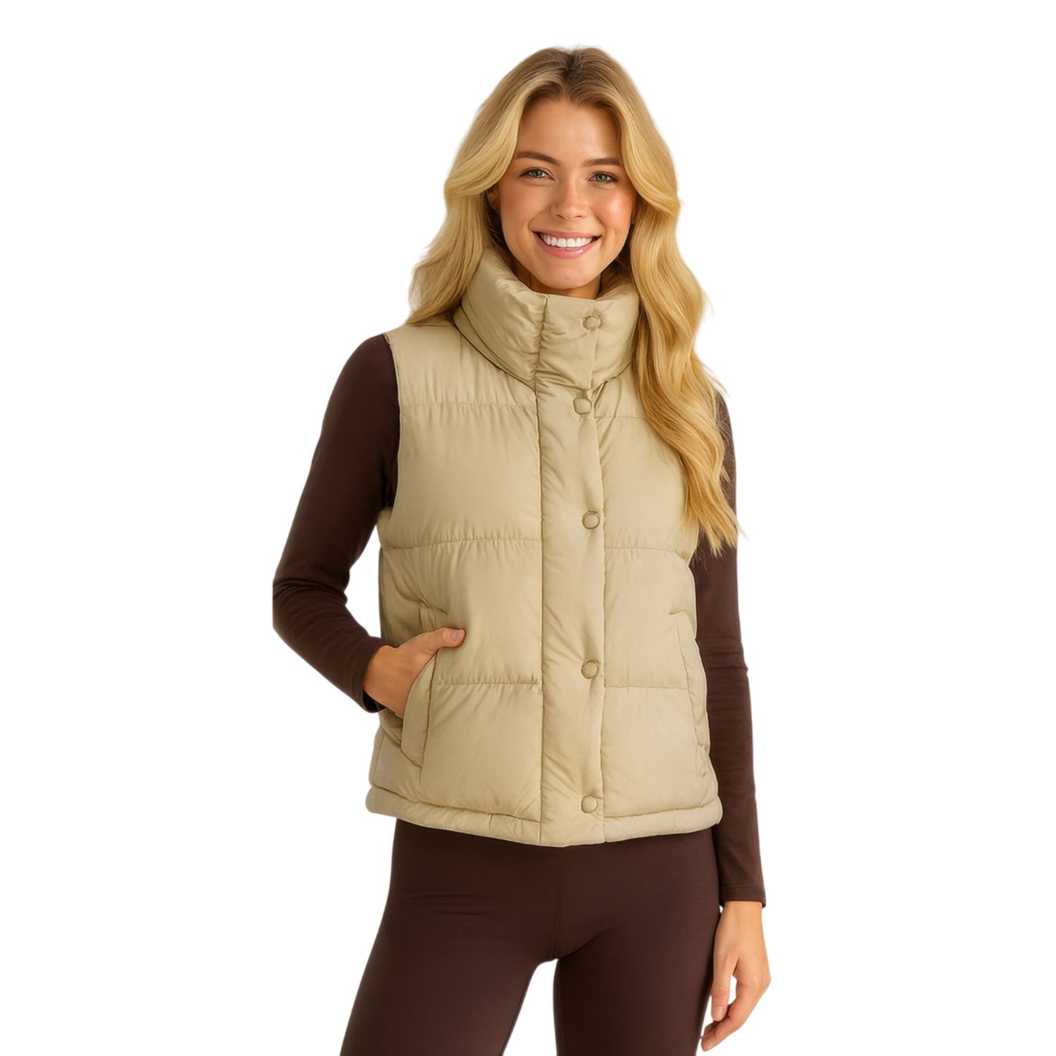 Colisco Hooded Down Vest, Khaki, Color: Khaki, Size: 4