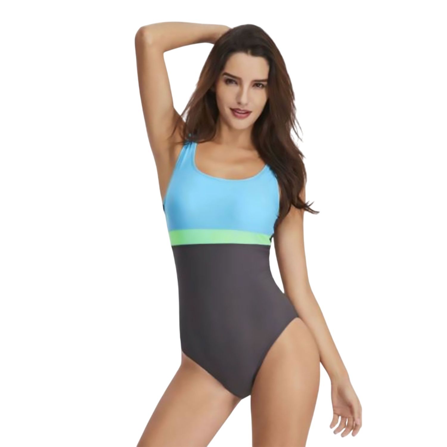 Colisco Tricolor Swimsuit, Grey/Skyblue/Green, Color: Grey/Skyblue/Green, Size: S